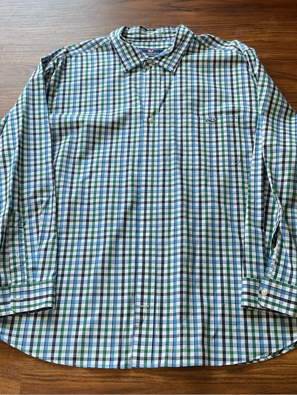 Vineyard Vines Shirt 3XB Big Tall Blue Green Plaid Whale Logo Stretch Cotton